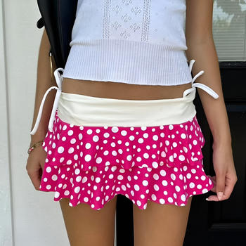 casual stretch low waist polka dot print mini skirt with anti-exposure lining #3