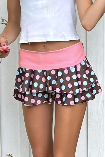 casual stretch low waist polka dot print mini skirt with anti-exposure lining #5