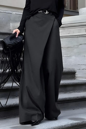 stylish non-stretch pure colour high waist irregular trousers(no belt)