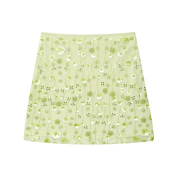 sexy slight stretch sequin flower decor high-waist zip-up mini skirt