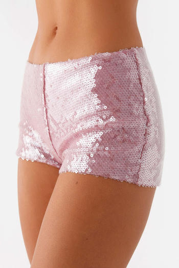 stylish non-stretch solid color sequins mid-waist all-match shorts #1