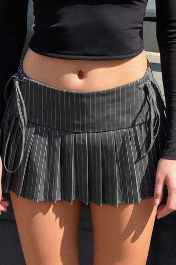 casual non-stretch stripe printing high-waist lace-up mini skirt