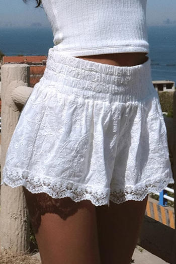 casual slight stretch lace solid color high-waist shorts(size run small)
