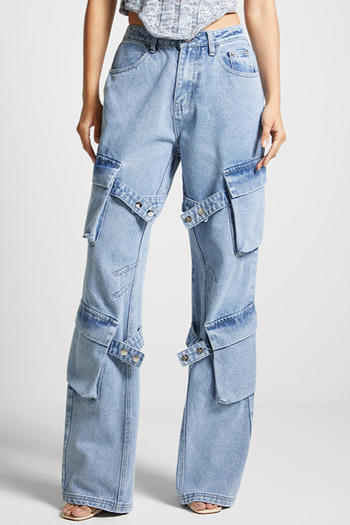 stylish retro slight stretch high waist all-match straight jeans