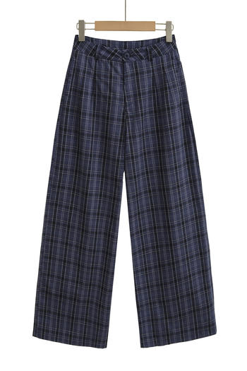 non-stretch lattice printing high-waist button loose pants(size run small)