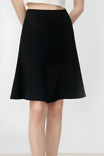 casual slight stretch high-waist solid color midi skirt(size run small)
