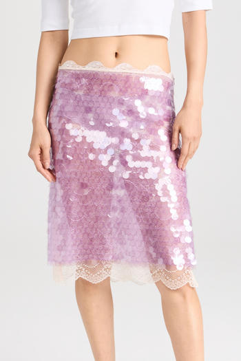 sexy non-stretch see-through sequin lace splicing all-match midi skirt