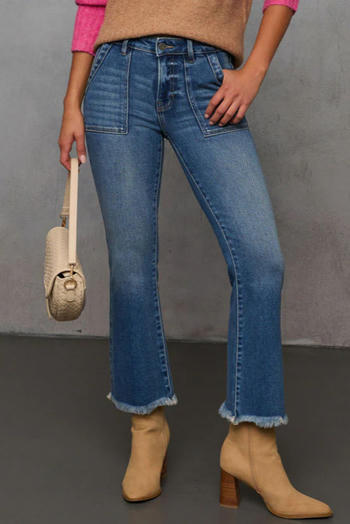 stylish plus size slight stretch raw edge all-match micro flared jeans