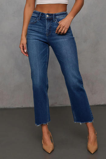 stylish plus size slight stretch raw edge all-match crop jeans