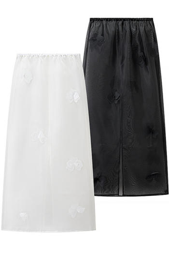 casual non-stretch mesh flower decor high-waist maxi skirt