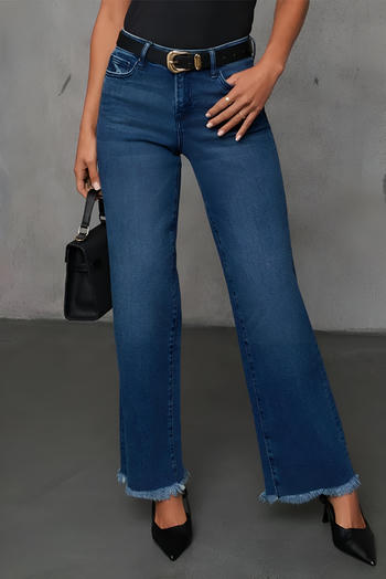 stylish plus size slight stretch raw edge all-match straight jeans