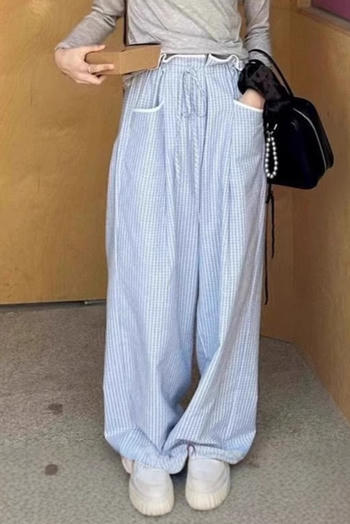 casual non-stretch stripe pattern drawstring loose pants(size run small)