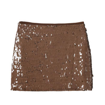 sexy non-stretch high-waist sequin decor zip-up mini skirt