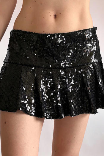 stylish non-stretch solid color party sequins low waist all-match mini skirt