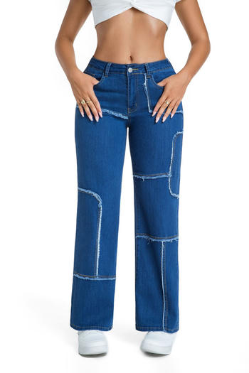 casual plus size slight stretch 4-colors solid color mid waist straight jeans