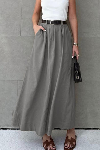 casual non-stretch high-waist solid color maxi skirt(no belt)