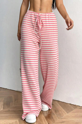 casual plus size slight stretch 4 colors stripe printing drawstring loose pants