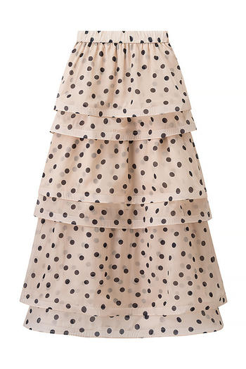 casual non-stretch chiffon dot batch printing high-waist maxi skirt