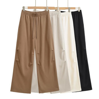 casual non-stretch 4 colors pleated drawstring loose pants(size run small)