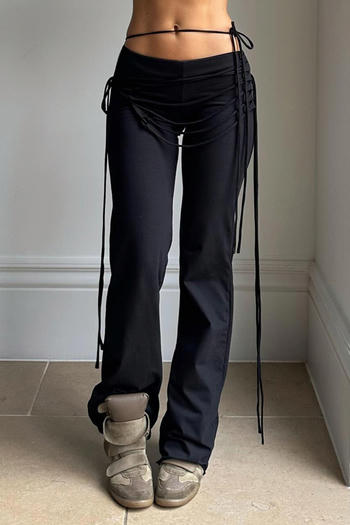 stylish slight stretch solid color low-waist slim-fit slightly flared pants