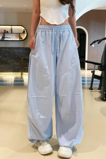 casual non-stretch 3 colors high-waist drawstring loose pants(size run small)