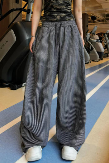 casual non-stretch stripe pattern high-waist drawstring pants(size run small)