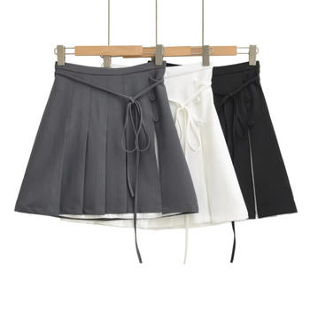 casual non-stretch 3 colors high-waist slit pleated mini skirt(size run small)