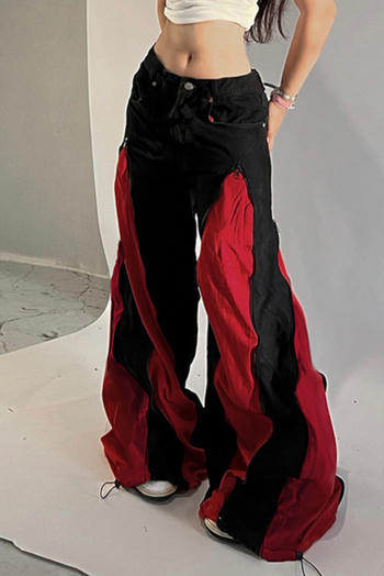 casual non-stretch contrast color high-waist loose pants