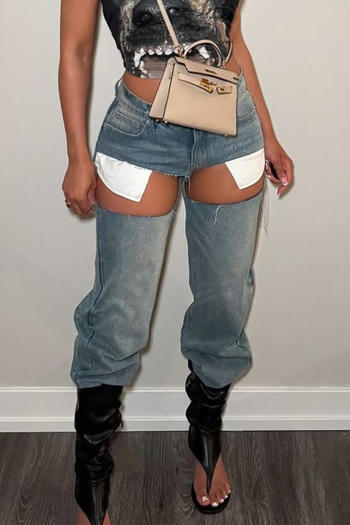 stylish plus size slight stretch hole hollow straight jeans