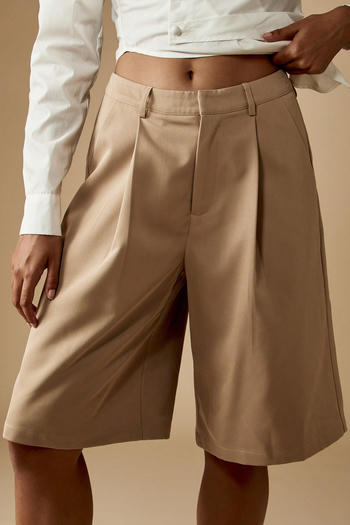 casual non-stretch solid color high-waist pocket shorts