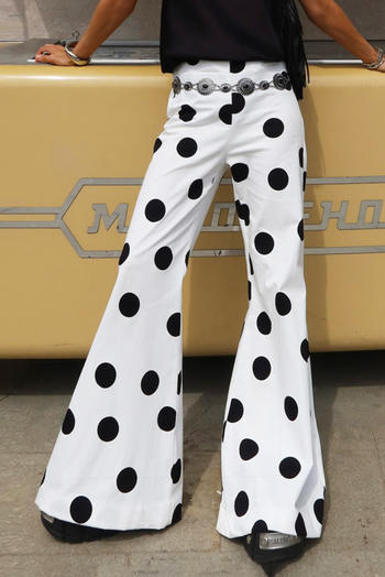 casual non-stretch large polka dot print low-waist flared pants