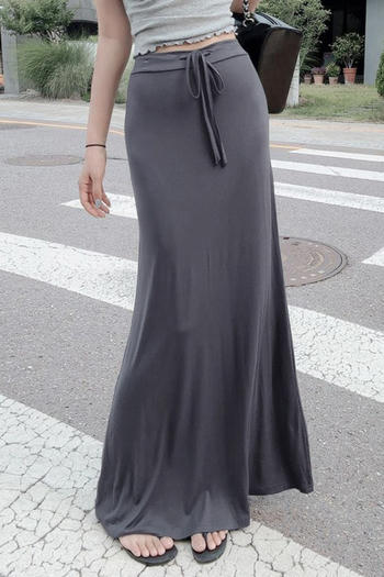 casual slight stretch simple solid color low waist maxi mermaid skirt