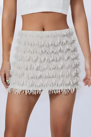 chic slight stretch sequin tassel decor all-match mini skirt