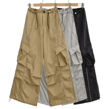 casual non-stretch 3 colors contrast color loose pants
