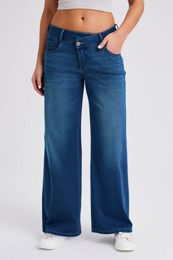 casual high stretch mid waist loose straight-leg jeans