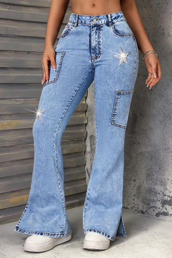 stylish slight stretch pentagram decor all-match flared jeans