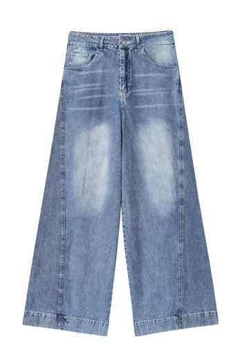 casual non-stretch washed denim high-waist jeans