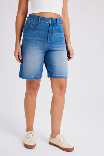 casual slight stretch new high waist straight denim shorts