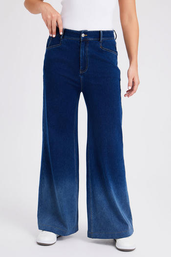casual slight stretch new high waist gradient wide leg jeans
