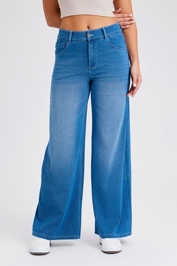 casual high stretch new high waist wide leg jeans