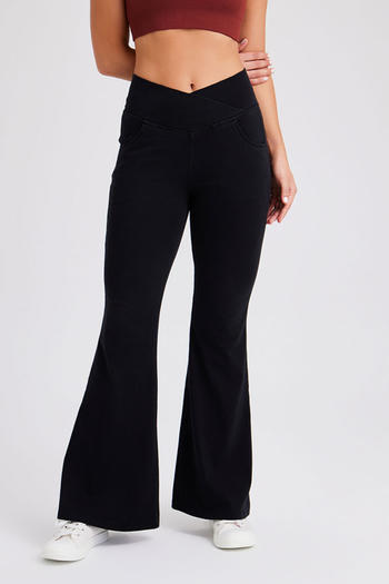casual slight stretch new solid color high waist flared jeans