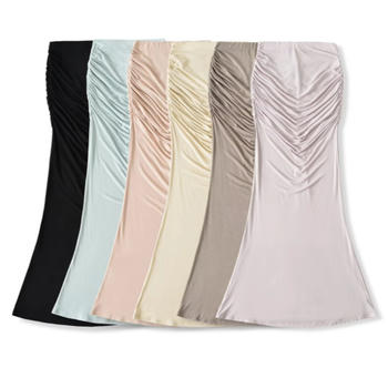 casual slight stretch 6 colors shirring solid color maxi skirt(size run small)
