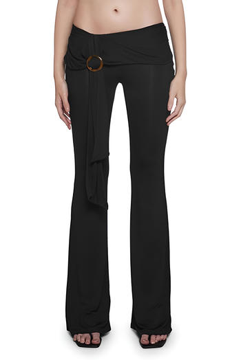 stylish slight stretch plain colour all-match bell-bottoms