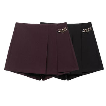 casual non-stretch high-waist metal chain decor skort
