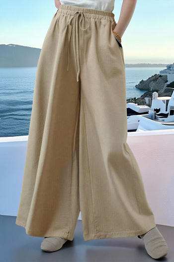 casual plus size non-stretch solid color high waist all-match wide leg pants