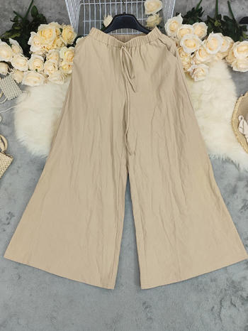 Casual plus size non-stretch solid color high waist all-match wide leg pants