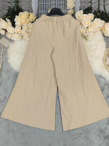 Casual plus size non-stretch solid color high waist all-match wide leg pants