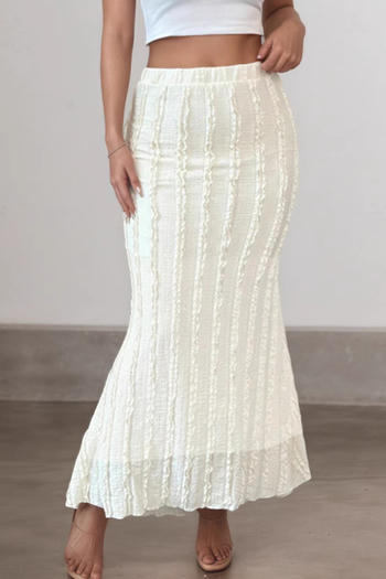 casual slight stretch jacquard ribbed knit solid color maxi skirt