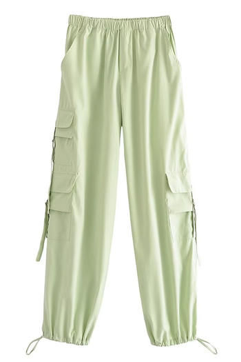 casual non-stretch nylon 4 colors high-waist pocket pants