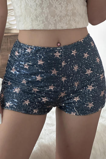sexy slight stretch pentagram printing sequin decor high-waist shorts